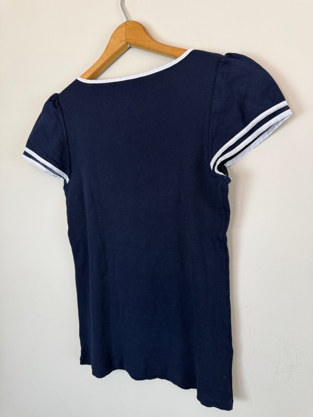 Lauren Ralph Lauren Medium
M Ribbed Top Flutter Sleeve Navy Blue Baby Tee Shirt - Picture 5 of 6